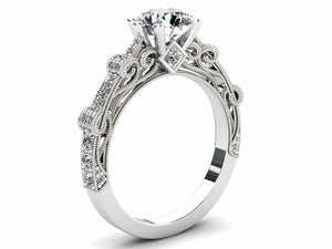 2ct Round Diamond Solitaire with Accent Vintage Milgrain Ring 14k WhiteGold Over