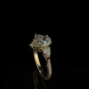 3Ct Pear Cut Diamond Vintage Trilogy Engagement Ring 14K Yellow Gold Finish