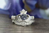 2ct Heart Blue Tanzanite Engagement Ring Claddagh Bridal Set 14k White Gold Over