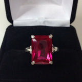 2ct Emerald Cut Pink Ruby Women Solitaire Engagement Ring 14k White Gold Finish