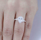 1.6ct Pear Cut Diamond Engagement Ring Round Accents Halo 14k White Gold Finish