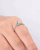 2Ct Round Cut Blue Aquamarine Diamond Accent Engagement Ring 14K White Gold Over