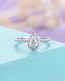 1.6ct Pear Cut VVS1 Diamond Halo Stylish Engagement Ring 14k White Gold Finish