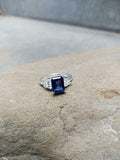 1.7ct Engagement Ring Emerald Blue Sapphire Diamond Accent 14k White Gold Finish