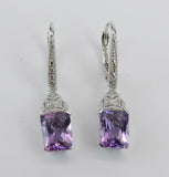 2ct Radiant Cut Purple Amethyst Milgrain Drop Earrings 14k White Gold Finish