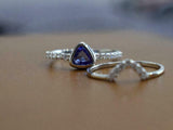 1.2ct Engagement Ring Trillion Cut Blue Tanzanite Bridal Set 14k White Gold Over