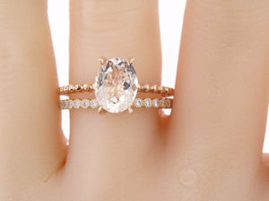 2Ct Oval Cut Peach Morganite Bridal Set Engagement Ring Band 18K Rose Gold Over