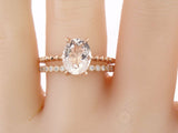 2Ct Oval Cut Peach Morganite Bridal Set Engagement Ring Band 18K Rose Gold Over