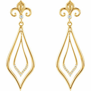 0.5ct Round Cut Diamond Fleur De Lis Drop Earrings Women 14k Yellow Gold Finish