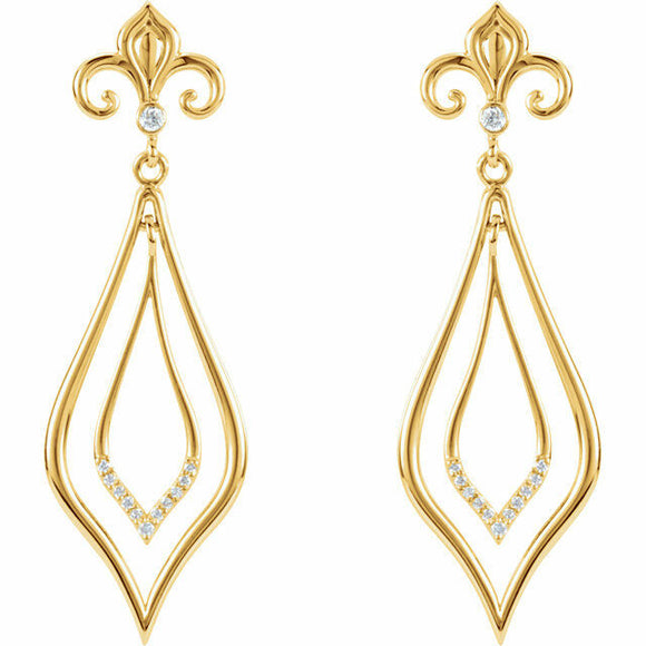 0.5ct Round Cut Diamond Fleur De Lis Drop Earrings Women 14k Yellow Gold Finish