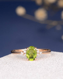 2ct Oval Cut Green Peridot Engagement Ring Petite Round Accent 14k RoseGold Over