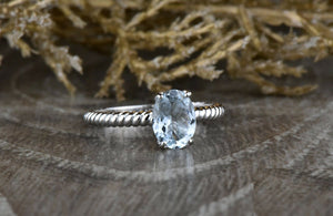 1ct Oval Cut Blue Aquamarine Engagement Ring 14k WhiteGold Finish Rope Solitaire