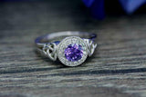 2.3ct Round Cut Purple Amethyst Halo Celtic Trinity Ring 14k White Gold Finish