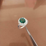 3ct Engagement Ring Oval Cut Green Emerald Floral Cluster 14k White Gold Finish