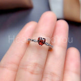 0.6ct Heart Cut Simulated Red Garnet Minimalist Ring 14k White Gold Plated