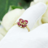 1.5ct Marquise Cut Pink Ruby Engagement Ring Art Deco Halo 14k YellowGold Finish