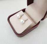 1.2ct Stud Earrings Round Cut Diamond Pearl Dainty Design 14k White Gold Finish