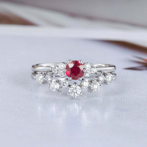 1.6ct Round Cut Pink Ruby Bridal Set Band Engagement Ring 14k White Gold Finish