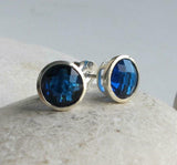 2ct Round Cut Blue Sapphire Bezel Set Solitaire Stud Earrings 14k WhiteGold Over