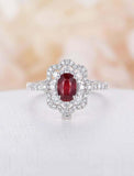 2ct Oval Cut Ruby Engagement Ring Halo Art Deco 14k White Gold Over Round Accent