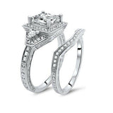 5Ct Princess Cut VVS1/D Diamond Vintage Bridal Set Ring Band 14K White Gold Over