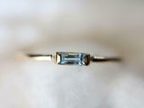 0.4ct Baguette Cut Aquamarine Minimalist Engagement Ring 14k Yellow Gold Finish