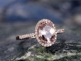 2.6ct Oval Cut Peach Morganite Engagement Ring Halo Diamond 14k Rose Gold Finish