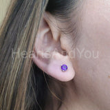 0.7ct Round Simulated Amethyst Solitaire Stud Earrings 14k White Gold Plated