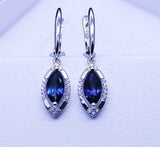 2ct Marquise Cut Blue Sapphire Stylish Tear Drop Earrings 14k White Gold Finish