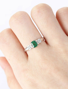 2ct Green Emerald Cut Engagement Ring Solitaire with Accents 14k White Gold Over