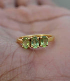 2ct Engagement Ring Oval Cut Green Peridot Solitaire Trilogy 14k YellowGold Over