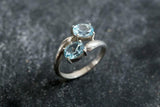 1.7ct Engagement Ring Oval Cut Aquamarine Two Stone Bypass 14k White Gold Finish