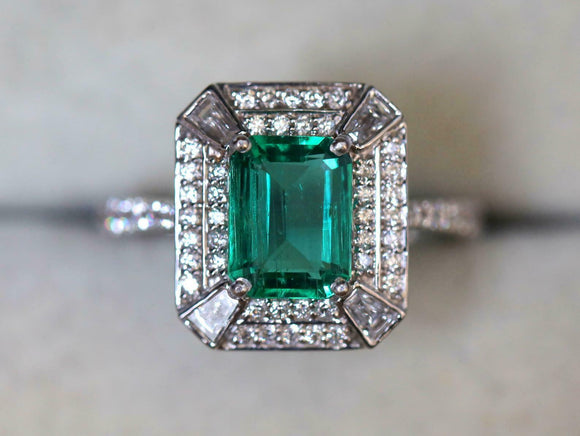 3ct Engagement Ring Green Emerald Cut Round Accent Dual Halo 14k White Gold Over