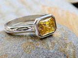 2.1ct Engagement Ring Radiant Cut Yellow Citrine Solitaire 14k White Gold Finish