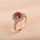 2ct Oval Cut Pink Ruby Engagement Ring Halo Floral Solitaire 14k RoseGold Finish