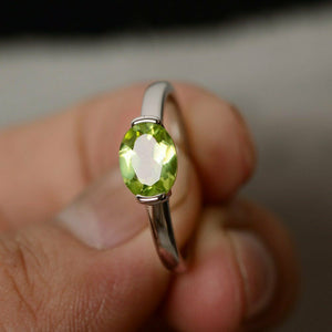 0.8ct Oval Cut Green Peridot Engagement Ring 14k White Gold Finish Solitaire