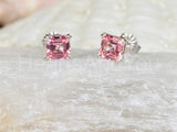 2ct Asscher Cut Simulated Pink Ruby Solitaire Stud Earrings 14k WhiteGold Plated