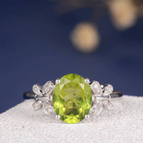 2ct Oval Cut Green Peridot Engagement Ring Butterfly Design 14k White Gold Over