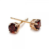 1ct Round Cut Red Garnet Push Back Women Stud Earrings 14k Rose Gold Finish