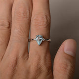 0.75ct Pear Cut Blue Aquamarine Trilogy Engagement Ring 14k White Gold Finish