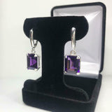 2.5ct Dangle Earrings Emerald Cut Purple Amethyst LeverBack 14k White Gold Over