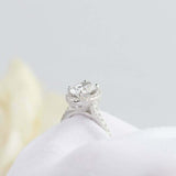 2ct Oval Diamond Engagement Ring Halo Solitaire with Accents 14k White Gold Over