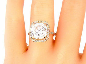 3.5Ct Cushion Diamond Accent Halo Solitaire Engagement Ring 14K Rose Gold Finish