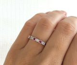 3Ct Princess Cut Pink Ruby Diamond Milgrain Wedding Band 14K White Gold Finish