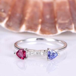 2ct Trillion Cut Blue Tanzanite Ruby Unique Engagement Ring 14k WhiteGold Finish