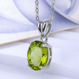 2.3ct Green Peridot Pendant with Chain Oval Cut Solitaire 14k White Gold Finish