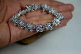 25ct Oval Cut Blue Topaz Flower Women Tennis Bracelet 14k White Gold Finish