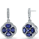 5Ct Oval Cut Blue Sapphire Stylish Diamond Halo Drop Earring 14K White Gold Over