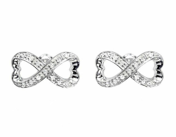 0.25ct Round Cut VVS1 Diamond Infinity Heart Stud Earrings 14k White Gold Finish