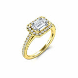 Halo Solitaire Engagement Ring 1.35ct Emerald Cut Diamond 14k White Gold Finish